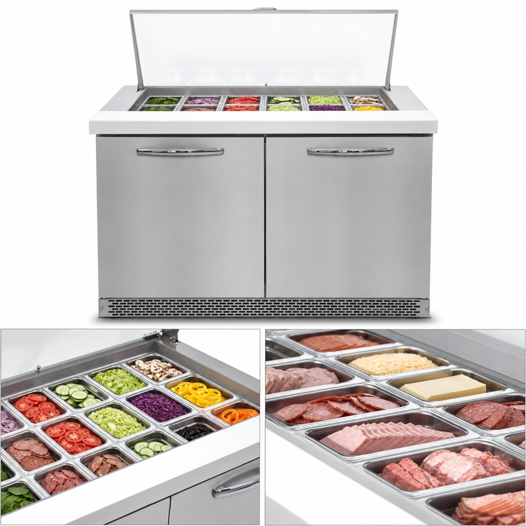 Product image #4 for Mighty Top 48" Two-Section Front Breather Refrigerated Sandwich Prep Table with 18-Pan Capacity