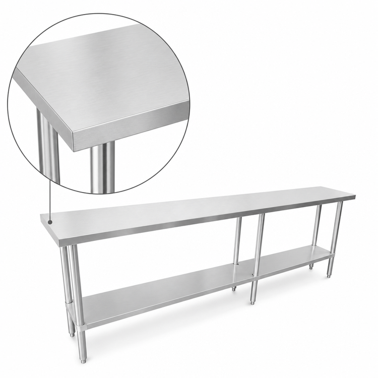 Product image #4 for Sapphire 84-Inch x 14-Inch Stainless Steel Flat Top Worktable with Undershelf