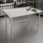 Thumbnail image #4 for John Boos Stallion ST6R1.5-36144SBK 144 x 36 Inch Stainless Steel Work Table, Open Base, 16-Gauge 300 Series Top, 1-1/2-Inch Backsplash