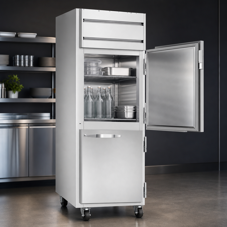 Product image #4 for Beverage-Air Horizon Series One-Section Top Mount Reach-In Refrigerator with Right-Hand Hinged Half-Solid Doors, 21.17 Cu. Ft.