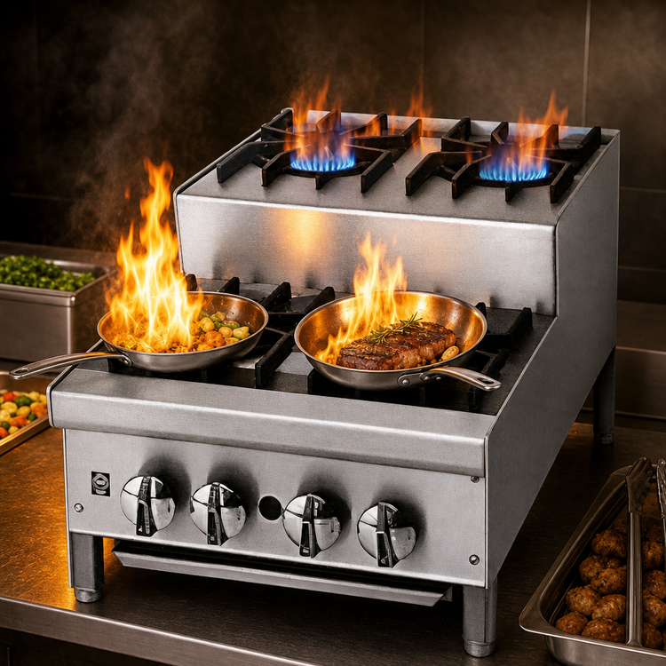 Product image #4 for Supreme 24-Inch Countertop Gas Step-Up Hotplate with 3 Open Burners and 2 Step-Up Burners