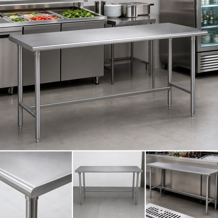 Product image #4 for Advance Tabco Super Saver Flat Top Open Base Work Table, 144"W x 30"D, 16-Gauge 430 Stainless Steel