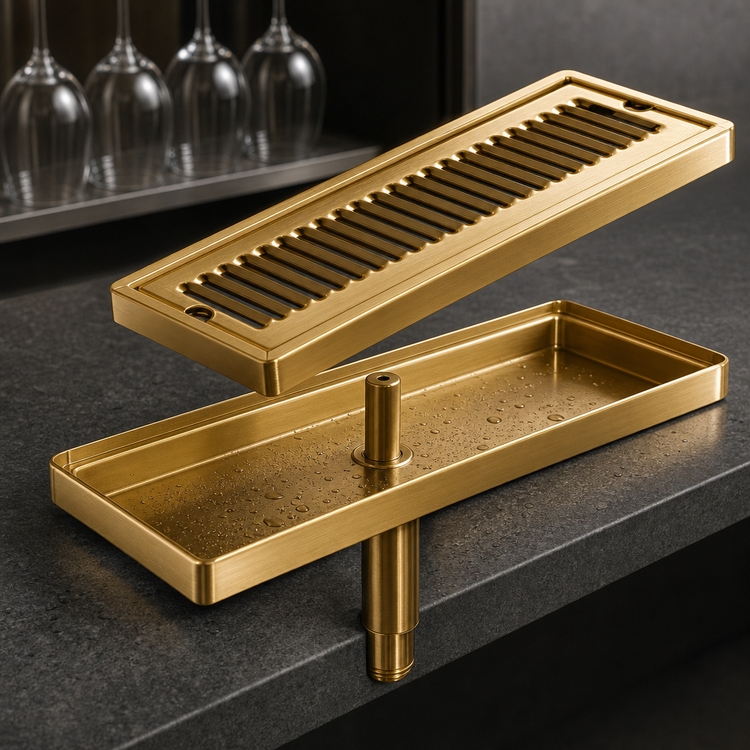 Product image #4 for Perlick 5000 Series Top-Mounted Tarnish-Free Brass Drip Tray Trough with Removable Louvered Glass Rack, 37 Inch