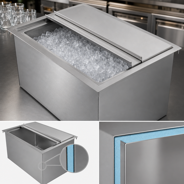 Product image #4 for Klinger's Trading Drop-In Insulated Stainless Steel Ice Bin, 36 x 18 in., 115 lb. Capacity