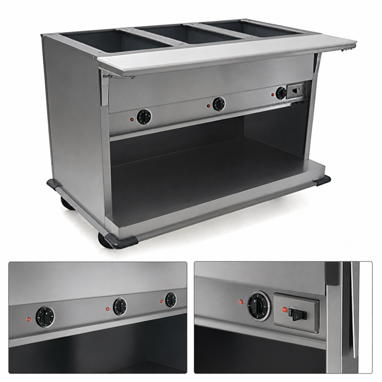 Product image #4 for Spec-Master PHT3OB-208-3 Portable Electric Hot Food Table with 3 Wells