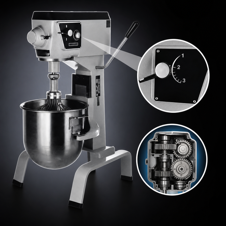 Product image #4 for Blakeslee 20-Quart Floor Model Planetary Mixer with 3-Speed Gear Drive, Timer, and #12 Hub