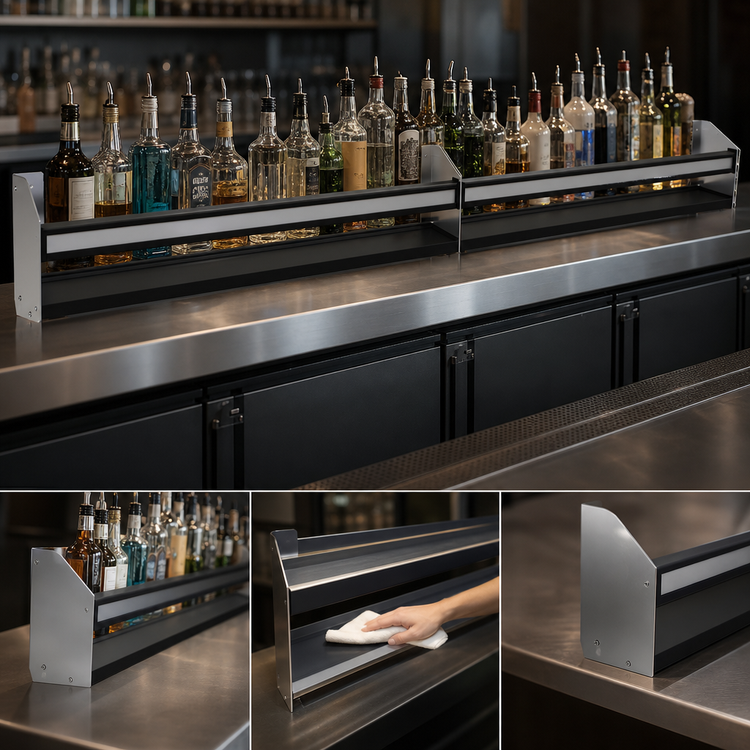 Product image #4 for Glastender 67-Inch Single Stainless Steel Speed Rail with Open Step-and-Rail Design
