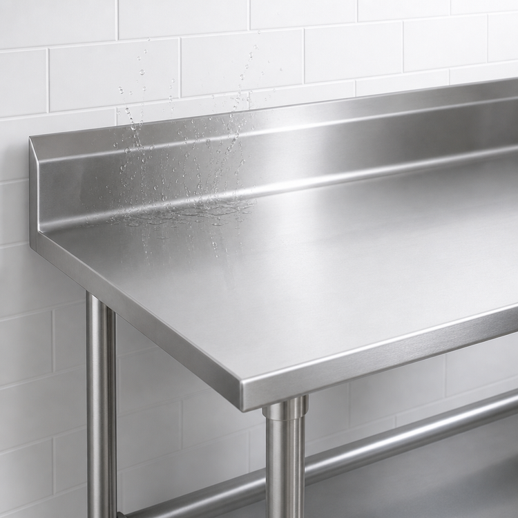 Product image #4 for John Boos Stallion 108-Inch x 24-Inch 14-Gauge Stainless Steel Work Table with 5-Inch Backsplash and Safety Edge Front