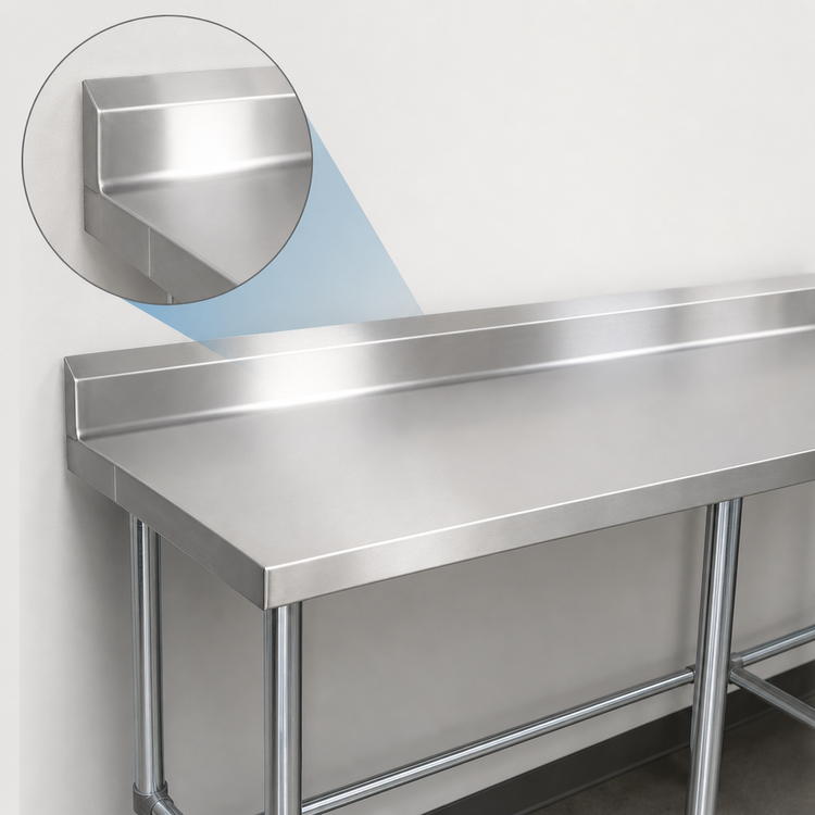 Product image #4 for BK Resources 84 Inch x 30 Inch 16 Gauge 304 Stainless Steel Work Table with 5 Inch Riser and Open Base