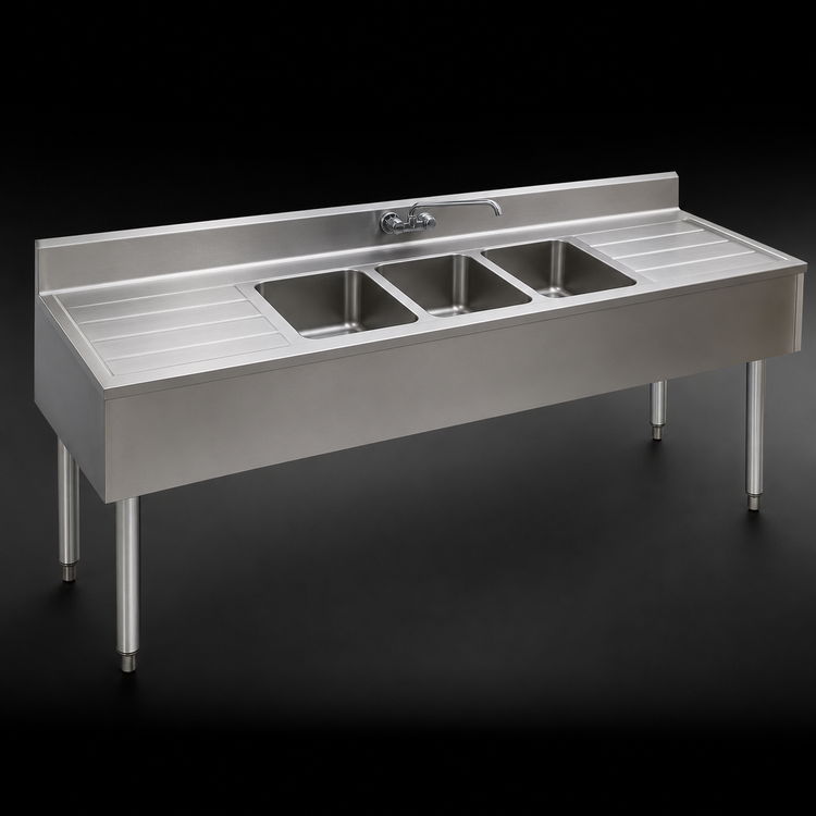 Product image #4 for Eagle Group 2200 Series Three-Compartment Underbar Sink Unit with Left and Right Drainboards, 96" x 24", 304 Stainless Steel