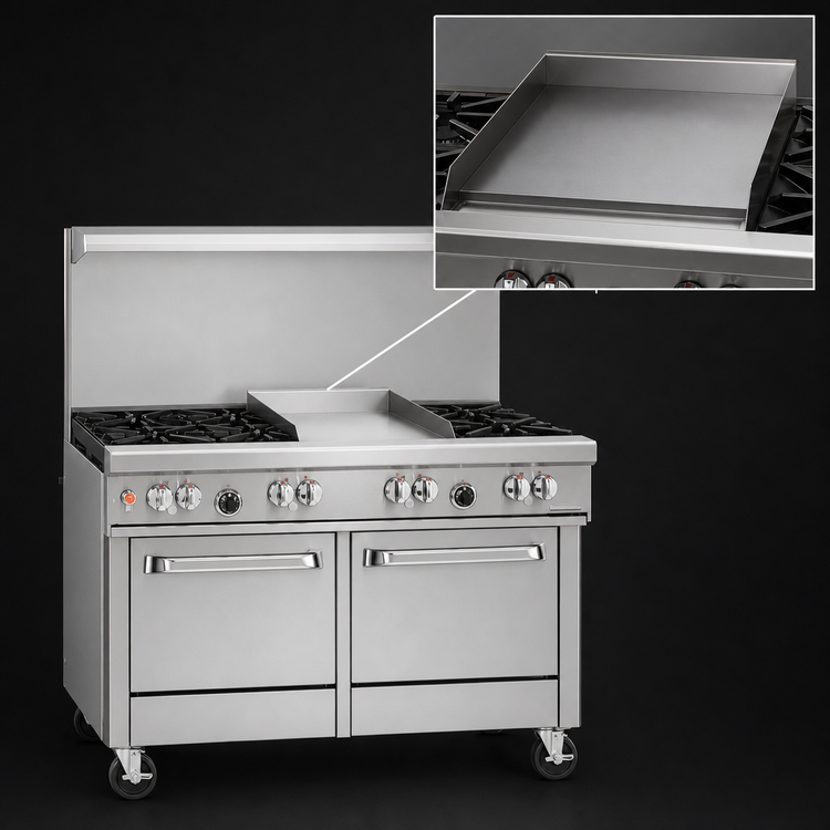 Product image #4 for Southbend Ultimate 48-Inch Commercial Gas Restaurant Range with 4 Open Burners, 24-Inch Griddle, Standard Oven, and Cabinet Base