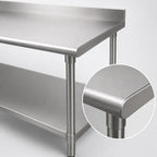 Thumbnail image #4 for Eagle Group Deluxe T24144SEB-BS 144-Inch x 24-Inch Stainless Steel Work Table with 16-Gauge Top, 4-1/2-Inch Backsplash and Adjustable Undershelf