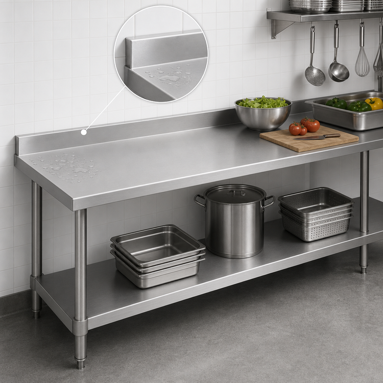 Product image #4 for Spec-Master Marine Series 144 Inch W x 24 Inch D Stainless Steel Work Table with 4-1/2 Inch Backsplash and Adjustable Undershelf
