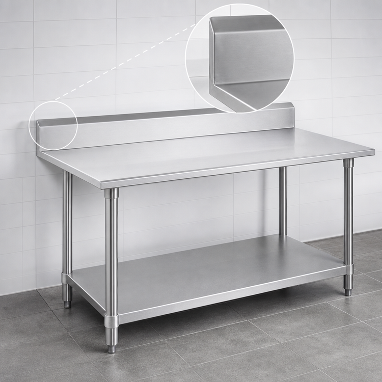 Product image #4 for Advance Tabco 108" x 30" Stainless Steel Work Table with 5" Backsplash and Adjustable Undershelf