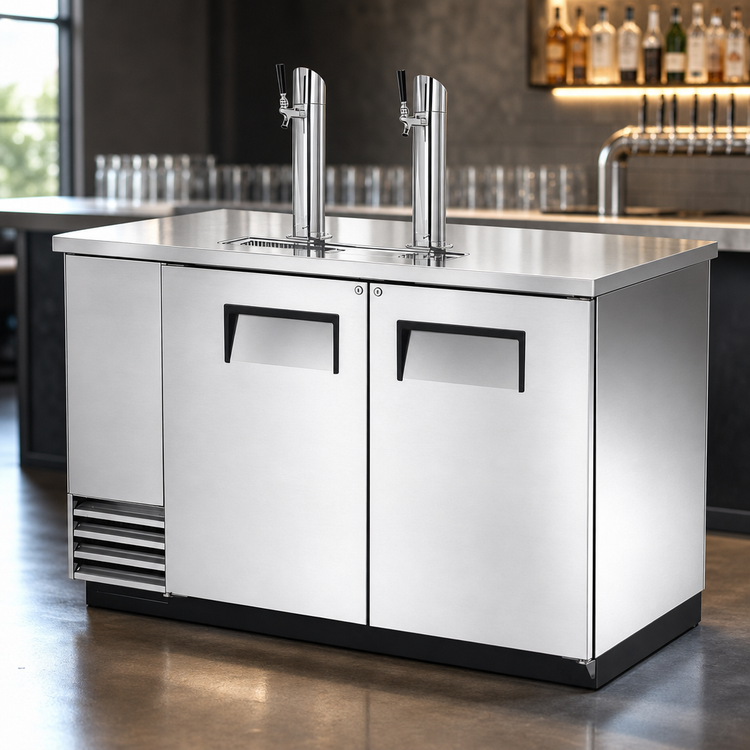Product image #4 for True Two-Column Direct Draw Draft Beer Dispenser with Stainless Steel Top, 2 Half-Barrel Keg Capacity