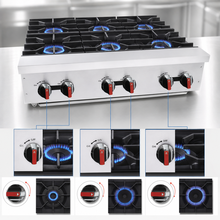 Product image #4 for BakeMax BAFA6M-36 36-Inch Countertop Natural Gas Hot Plate with 6 Double Cast Iron Burners