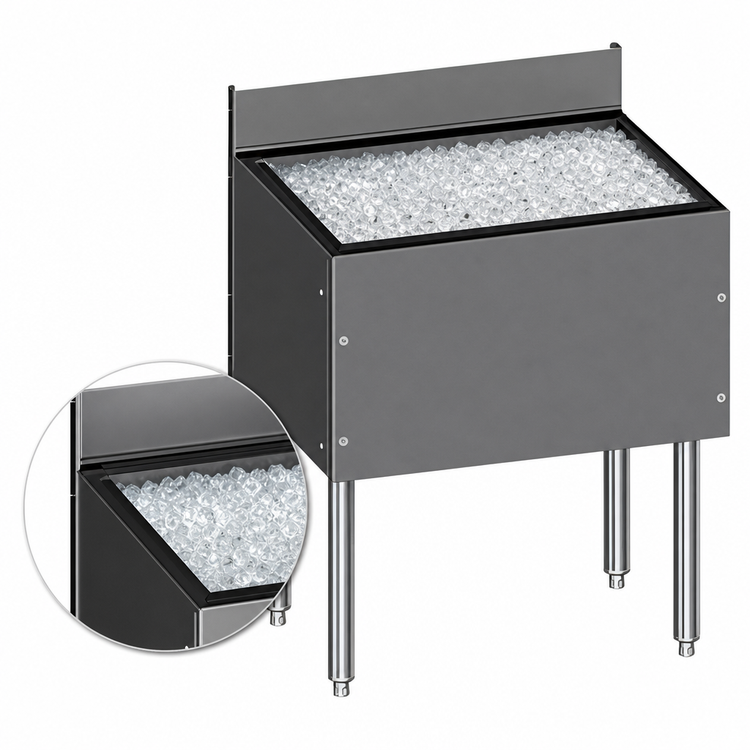 Product image #4 for CHOICE 42-Inch Wide Underbar Ice Bin with Built-In 10-Circuit Cold Plate, 24-Inch Deep, 149 lb. Capacity