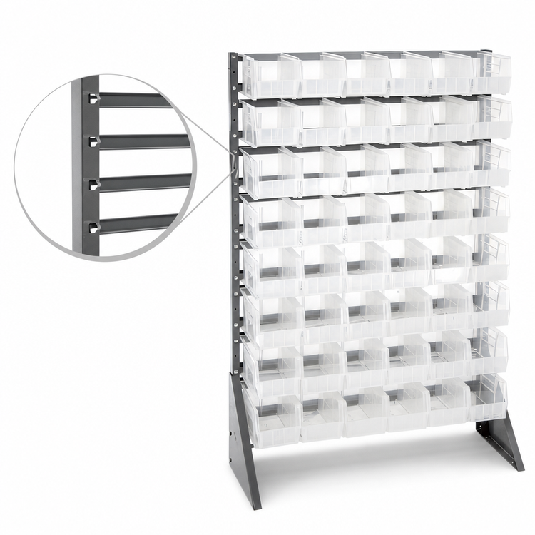 Product image #4 for Quantum Single-Sided Rail Rack Storage System with 16 Rails and 48 Clear Bins