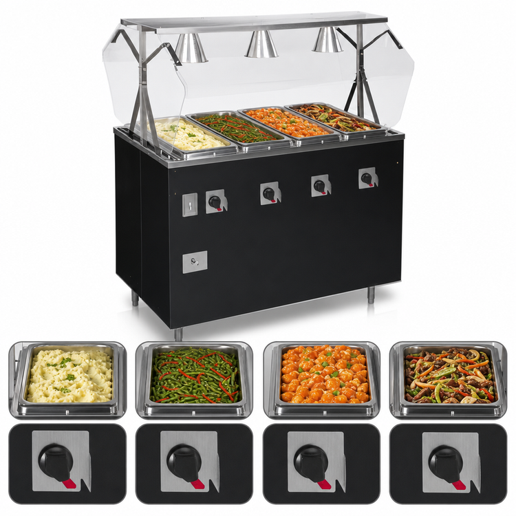 Product image #4 for Vollrath 2-Series Affordable Portable Deluxe 4-Well Electric Mobile Hot Food Station with Buffet-Style Breath Guard