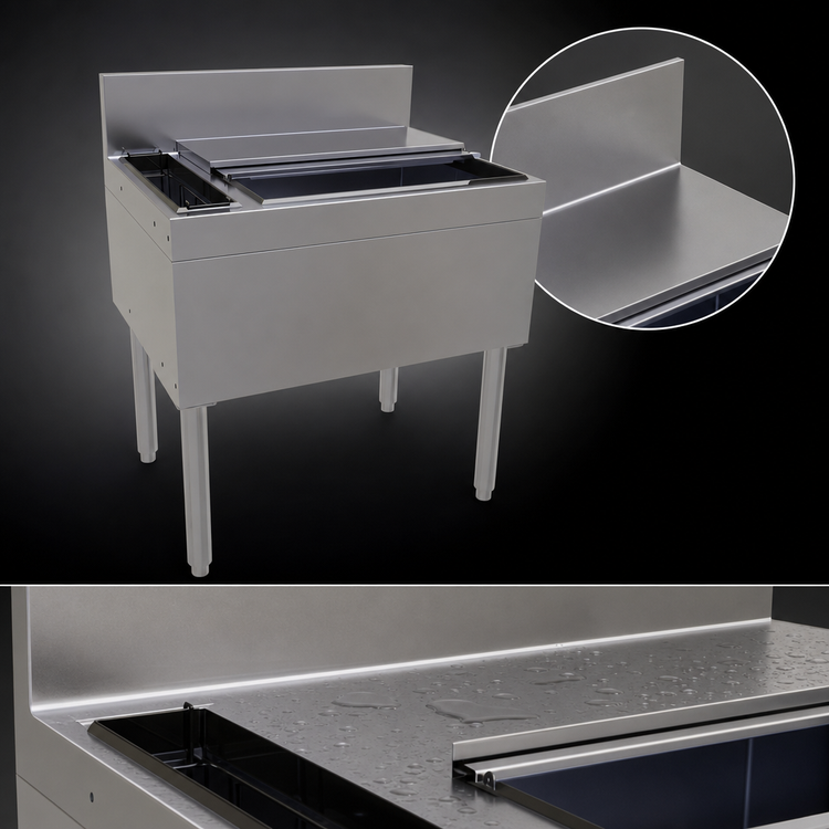 Product image #4 for Glastender 30-Inch x 24-Inch Underbar Combo Ice Bin/Cocktail Unit with Left 4-Bottle Well and 10-Circuit Cold Plate