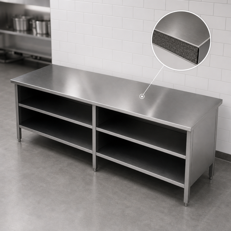 Product image #4 for John Boos Stainless Steel Work Table with Open Front Cabinet Base and Undershelf, 144 x 30 Inches