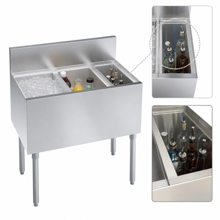 Product image #4 for Krowne Royal Series 32-Inch Underbar Speed Multi Station with 24-Inch Left Ice Bin and Insulated Bottle Well