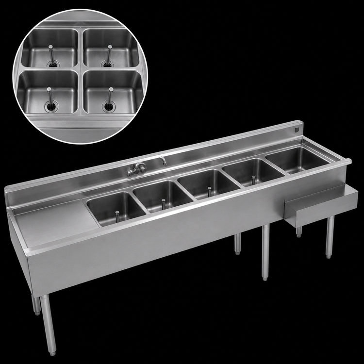 Product image #4 for Eagle 2200 Series 9-Foot Underbar Combination Unit with 4-Compartment Sink and Left Ice Bin