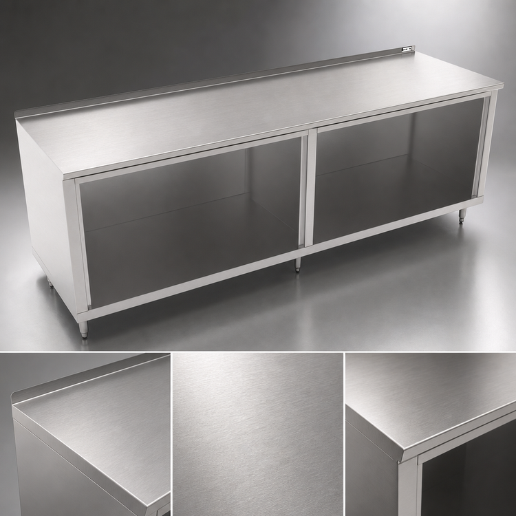 Product image #4 for John Boos Open Front Cabinet Base Work Table, 108 Inch x 30 Inch, 16-Gauge Stainless Steel Top, 1-1/2 Inch Rear Riser