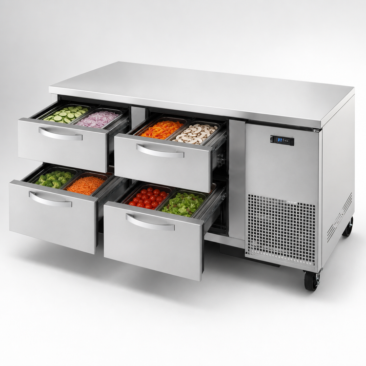 Product image #4 for True SPEC Series 67-1/4-Inch 2-Section Deep Undercounter Refrigerator with 4 Drawers