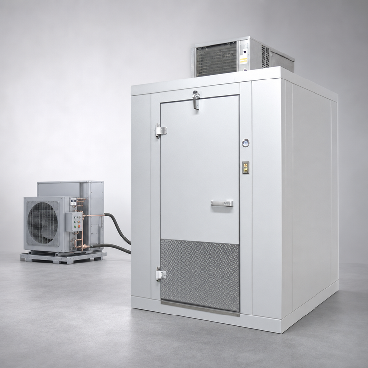 Product image #4 for Indoor Floorless Walk-In Cooler with Remote Pre-Assembled Refrigeration, 6' x 10' x 7'4", Right-Hinge Door
