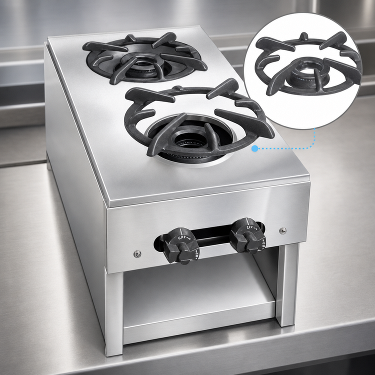 Product image #4 for Comstock-Castle 10-Inch Wide Countertop Gas Hot Plate, 2 Burners, Stainless Steel, 24,000 BTU
