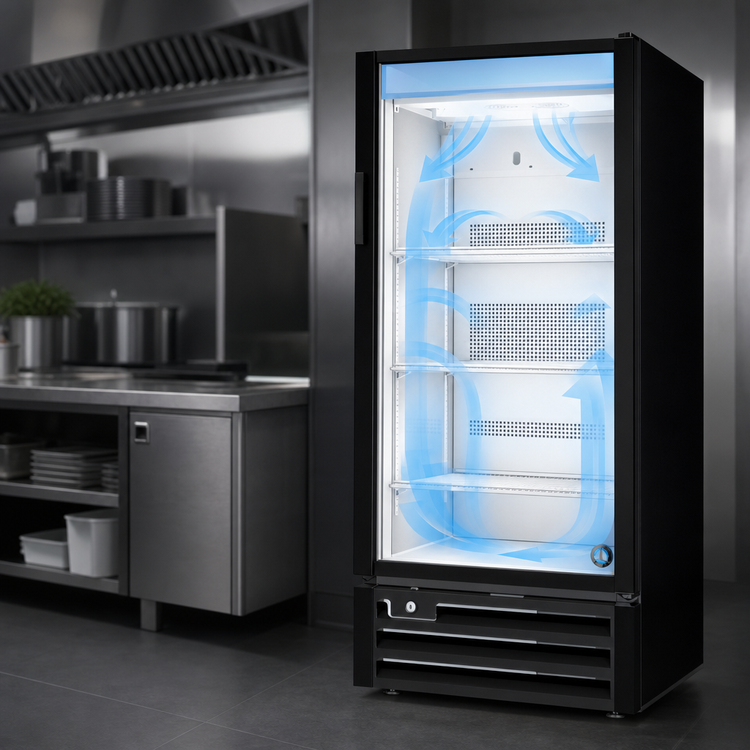 Product image #4 for Hoshizaki One-Section Black Reach-In Glass Door Refrigerated Merchandiser, Bottom-Mount, 10 Cu. Ft.