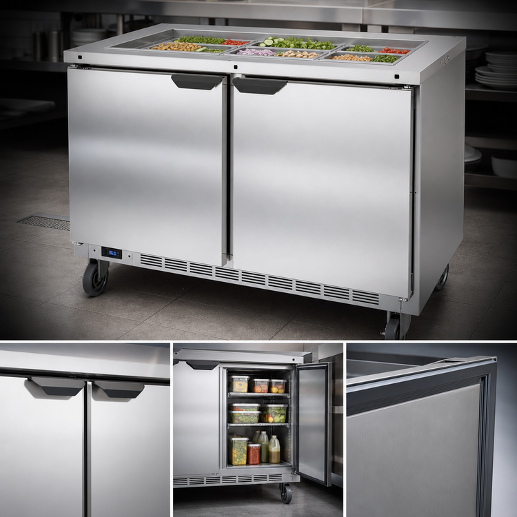 Product image #4 for Beverage-Air 48-Inch Two-Section Salad Top Refrigerated Prep Table with Solid Hinged Doors
