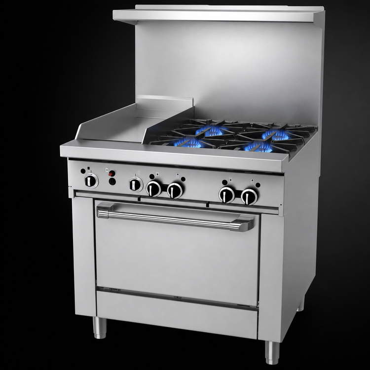 Product image #4 for Garland GF Starfire Pro 36 Inch Gas Restaurant Range with 4 Open Burners, 12 Inch Thermostatic Griddle, and Standard Oven