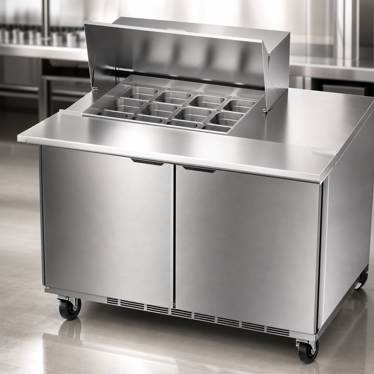 Product image #5 for Beverage-Air SPE48HC-12M 48-Inch Mega Top Sandwich Prep Table with 2 Doors and 12 Pan Openings