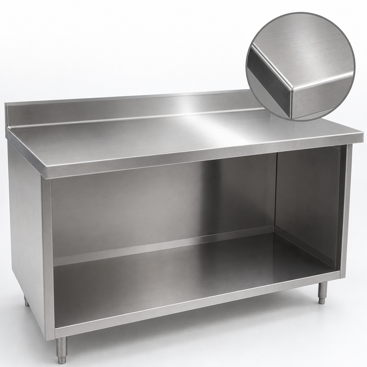 Product image #4 for Eagle Group Spec-Master Marine Series Stainless Steel Work Table with Cabinet Base and Open Front, 96 x 24 Inch, 4-1/2 Inch Backsplash
