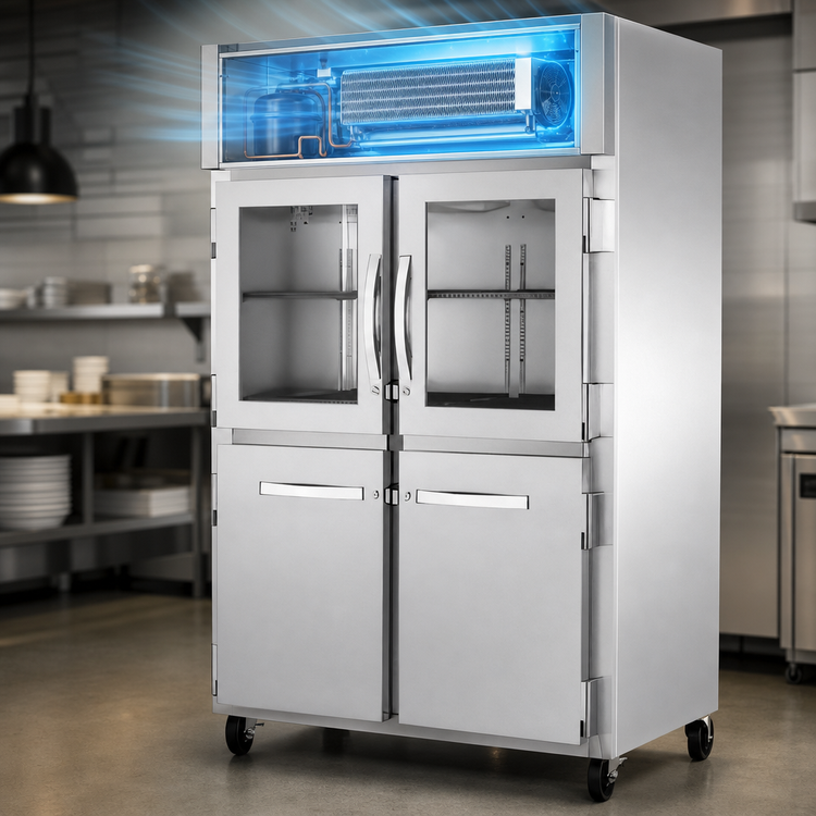 Product image #4 for True SPEC SERIES 2-Section Reach-In Combination Half-Swing Door Refrigerator with 2 Glass Half Doors and 2 Stainless Steel Half Doors