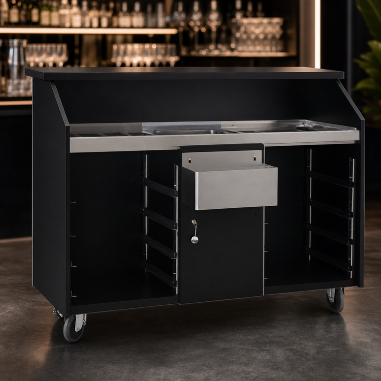 Product image #4 for Deluxe 5-Foot Portable Bar with Ice Bin, Double-Tier Speed Rail, and Center Locking Cabinet