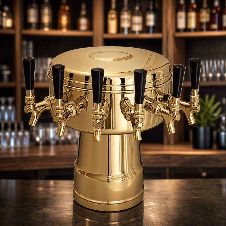 Product image #4 for Polished Brass 5-Faucet Mushroom Glycol-Cooled Draft Dispensing Tower