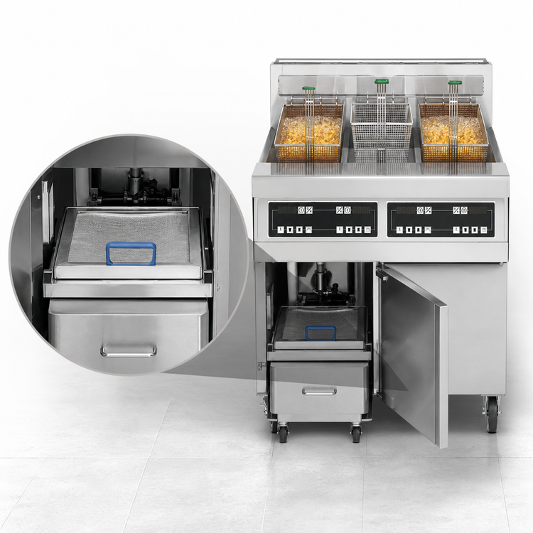 Product image #4 for Frymaster RE High Efficiency 3-Tank Electric Fryer Battery with Built-In Filtration, 80 lb. Per Tank