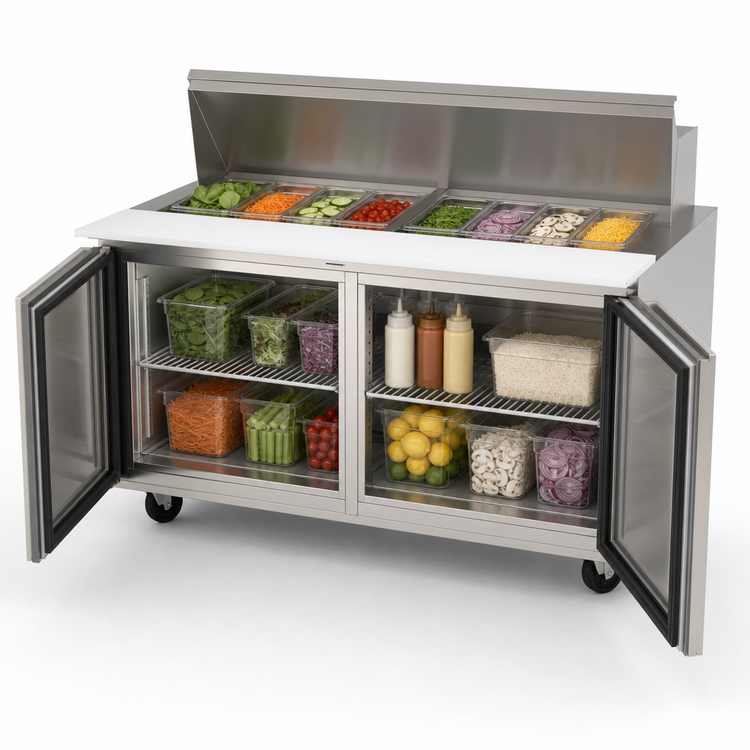Product image #4 for Randell PT60-24W-L Two-Section Reach-In Refrigerated Salad Prep Table with Mega Top