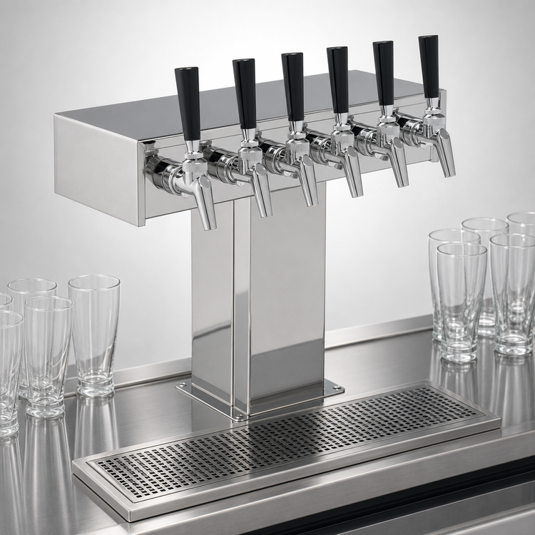 Product image #4 for Perlick EA2110-6BPC 6-Faucet Air-Cooled Tee Beer Dispensing Tower, Polished Chrome