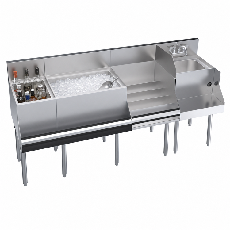 Product image #5 for Royal Series 72-Inch x 24-Inch Underbar Ice Bin/Cocktail Station with Blender and Liquor Stations
