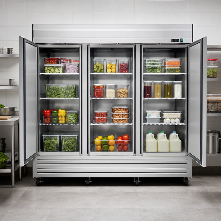 Product image #4 for Maxx Cold V-Series Three-Section Solid Door Reach-In Refrigerator, 65 Cu. Ft., Bottom-Mount