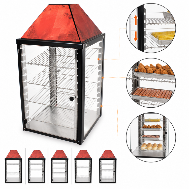 Product image #4 for Countertop Hot Food Display Warmer Case with Straight Glass Sides and Sliding Rear Doors