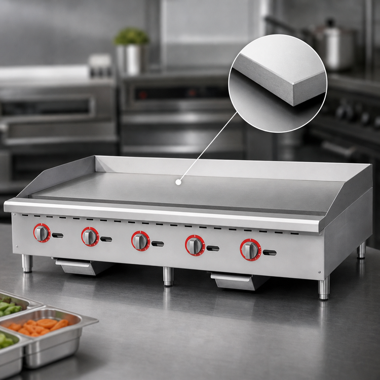 Product image #4 for Omcan 60-Inch Countertop Natural Gas Commercial Griddle, 3/4-Inch Plate, 5 Burners, 140,000 BTU