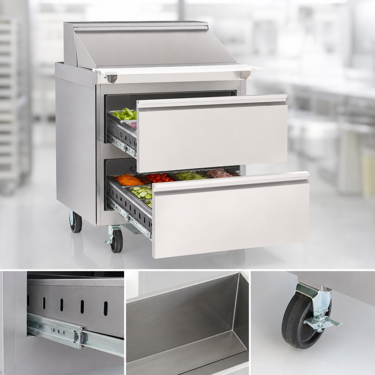 Product image #4 for Delfield Mega Top Single-Section Refrigerated Prep Table with 2 Drawers, 32-Inch Wide, 12-Pan Top