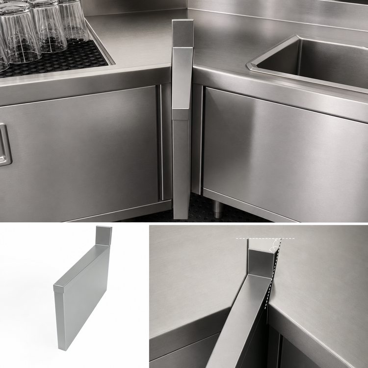 Product image #5 for BK Resources 18-Gauge Stainless Steel 5° Inside/Rear Corner Underbar Corner Filler with 4-Inch Riser