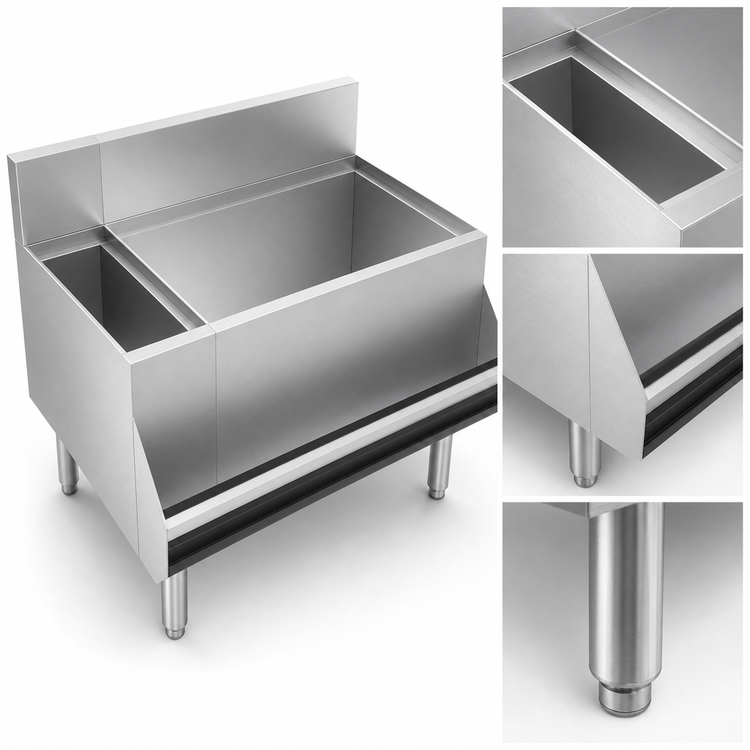 Product image #4 for Krowne Royal Series 30-Inch Underbar Combination Ice Bin with Left Bottle Well and Right Ice Bin