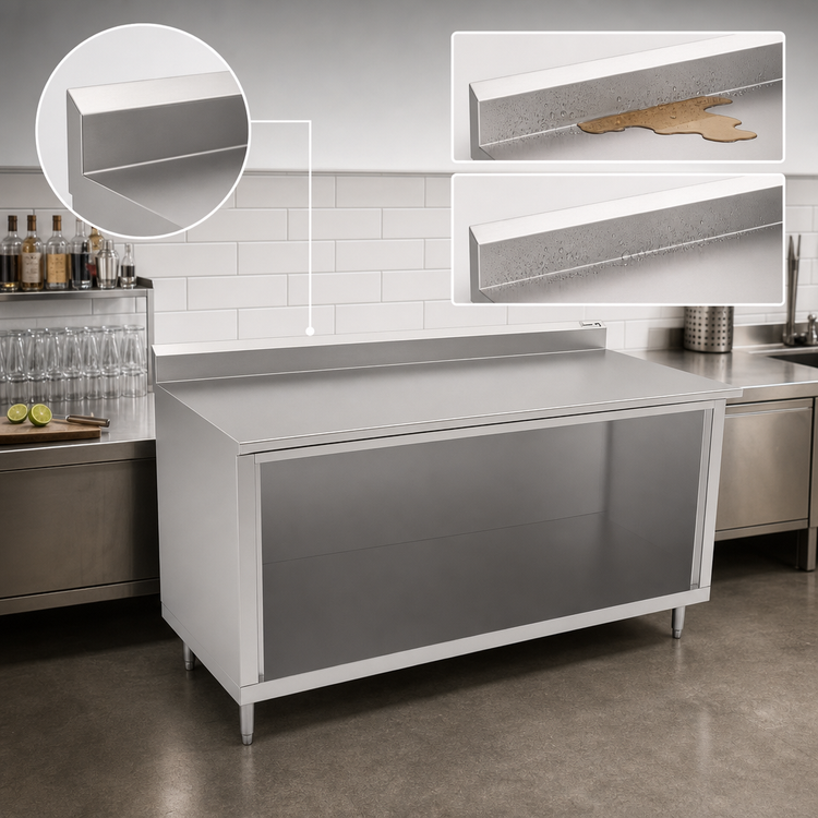 Product image #4 for John Boos 72 Inch x 30 Inch Stainless Steel Underbar Work Table with Open Front Cabinet Base and 5 Inch Backsplash